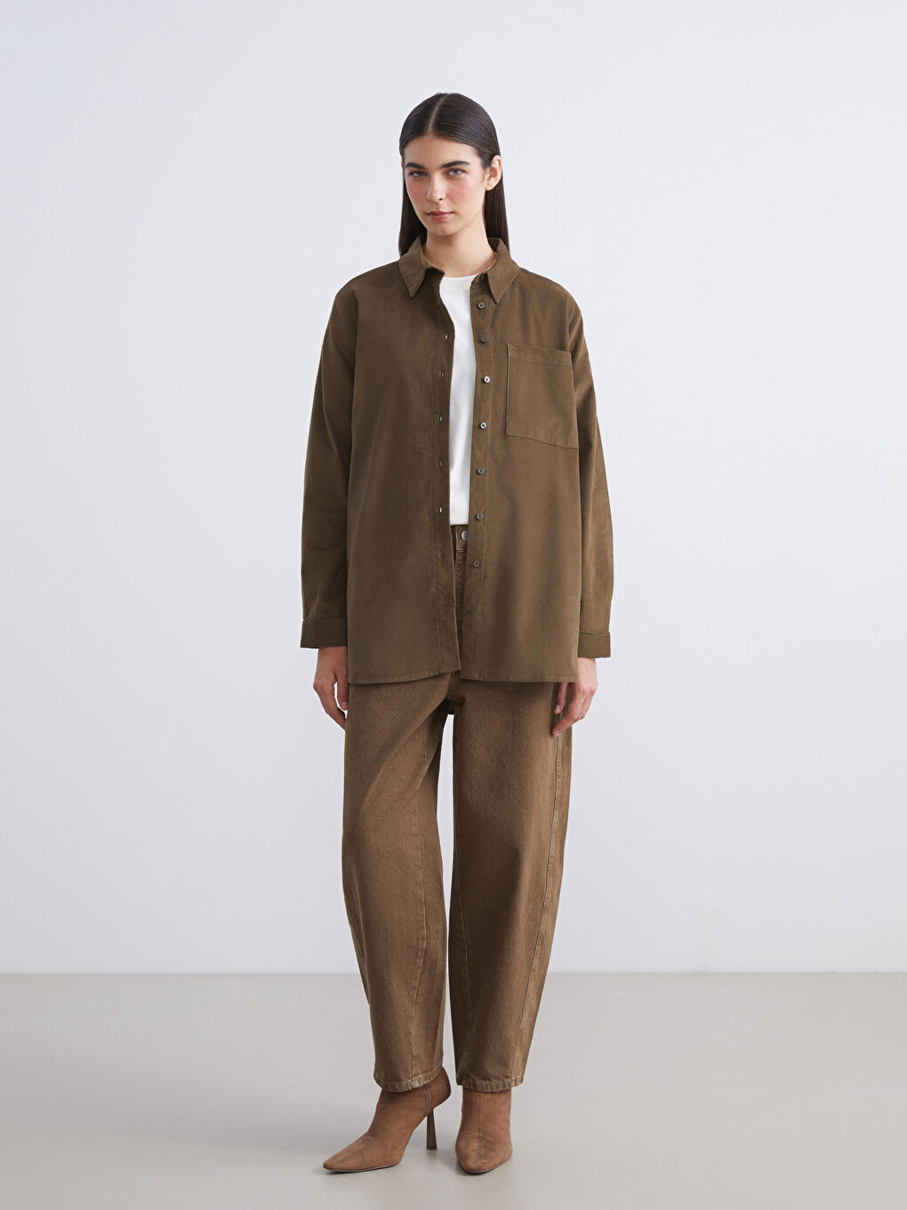 Haki Kadife Kadın Gömlek Tunik-1