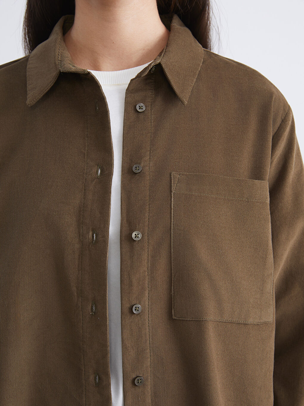 Haki Kadife Kadın Gömlek Tunik-2