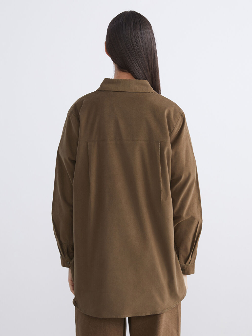 Haki Kadife Kadın Gömlek Tunik-3