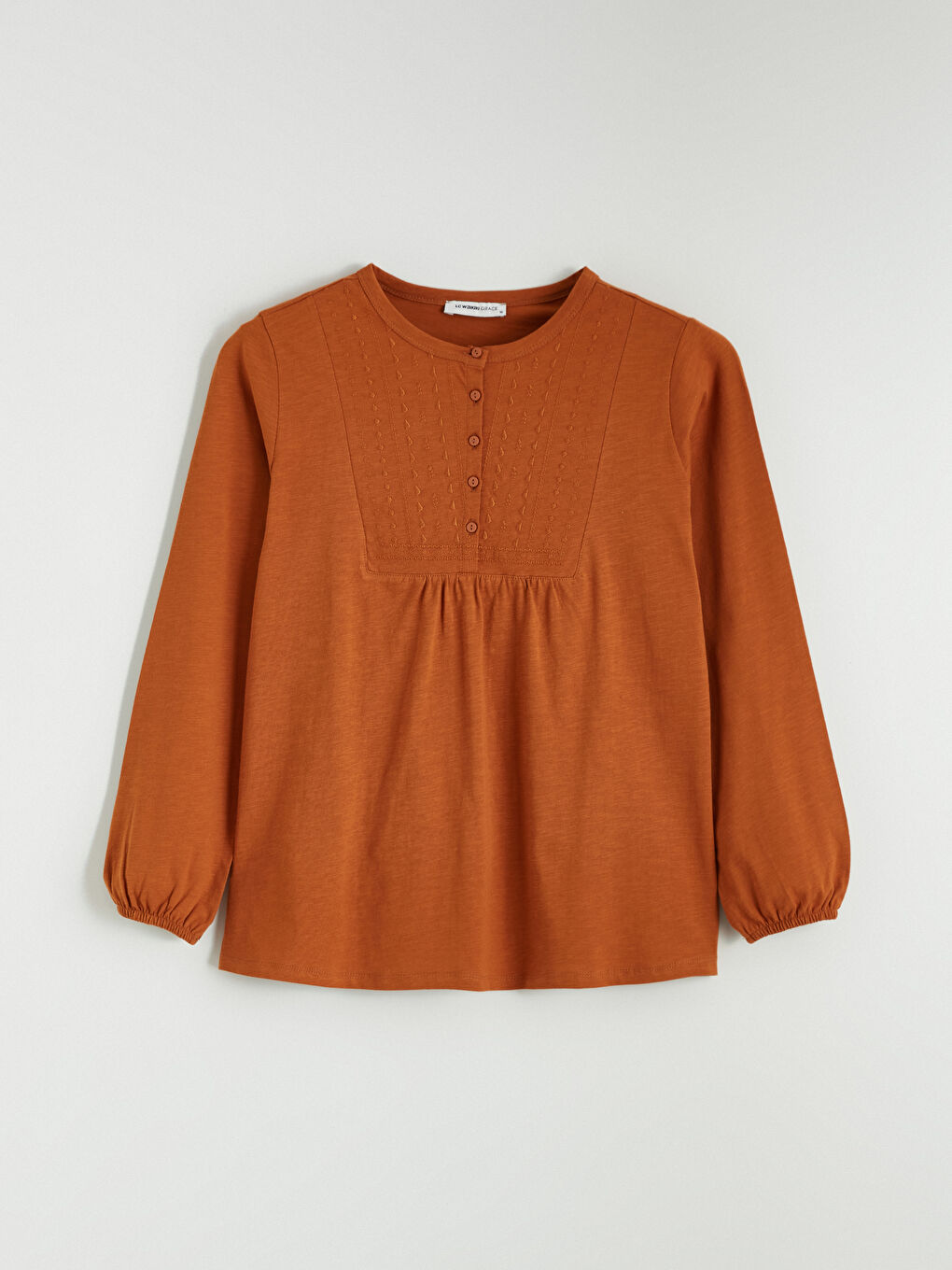 Kahverengi Bisiklet Yaka Nakışlı Bluz-4