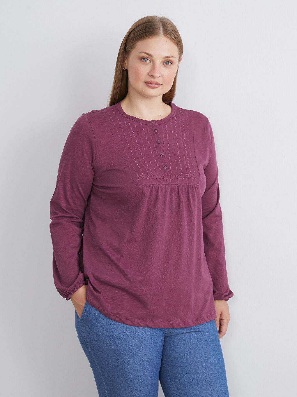 Mürdüm Bisiklet Yaka Nakışlı Bluz-1