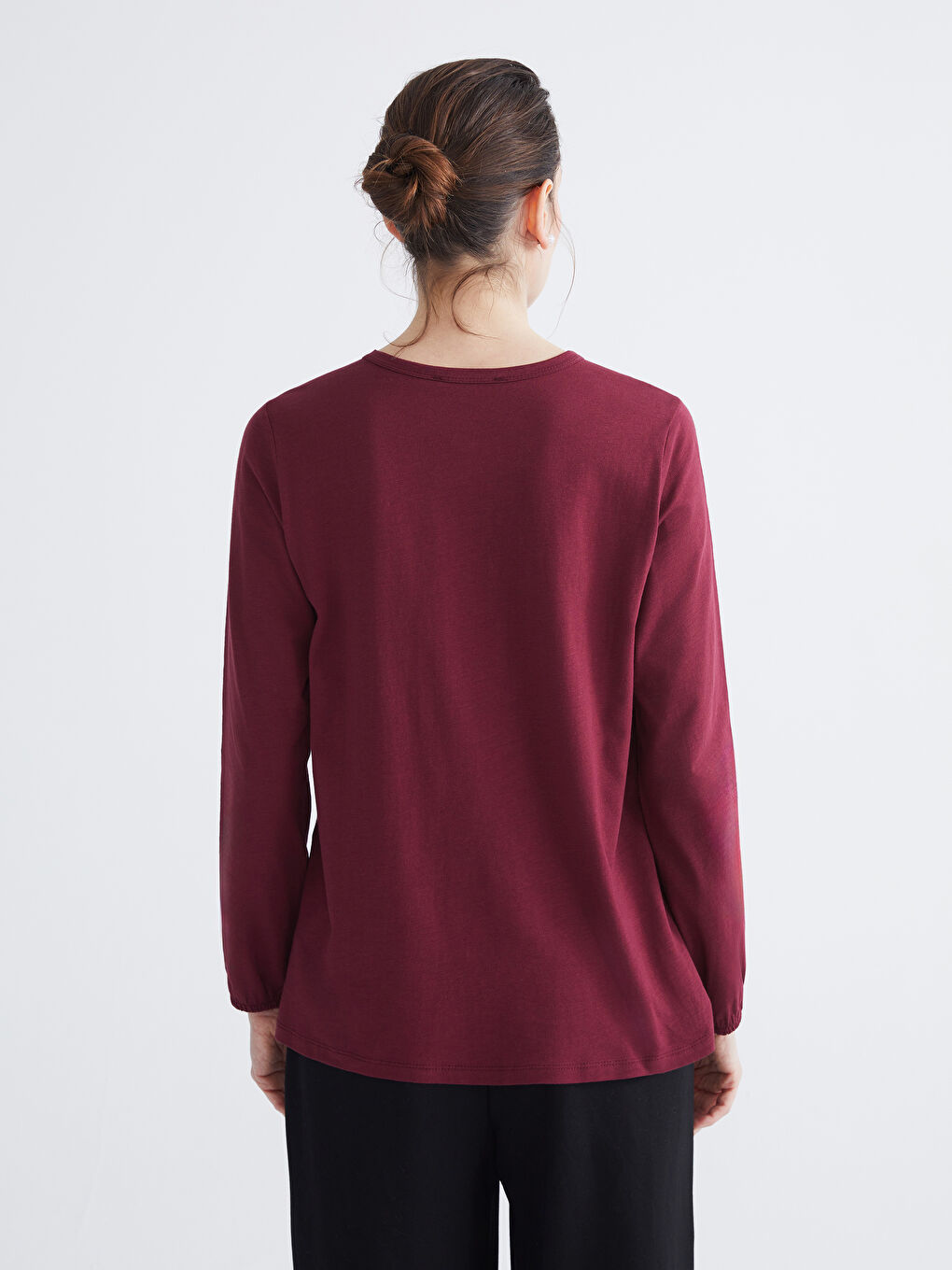 Bordo Bisiklet Yaka Nakışlı Bluz-3