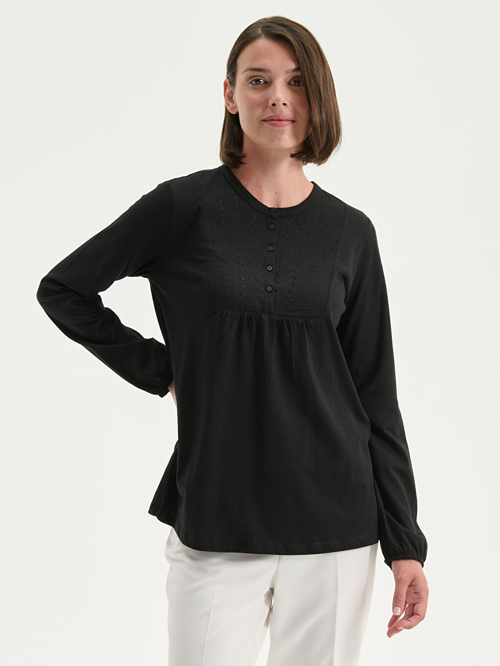Crew Neck Embroidered Blouse-1