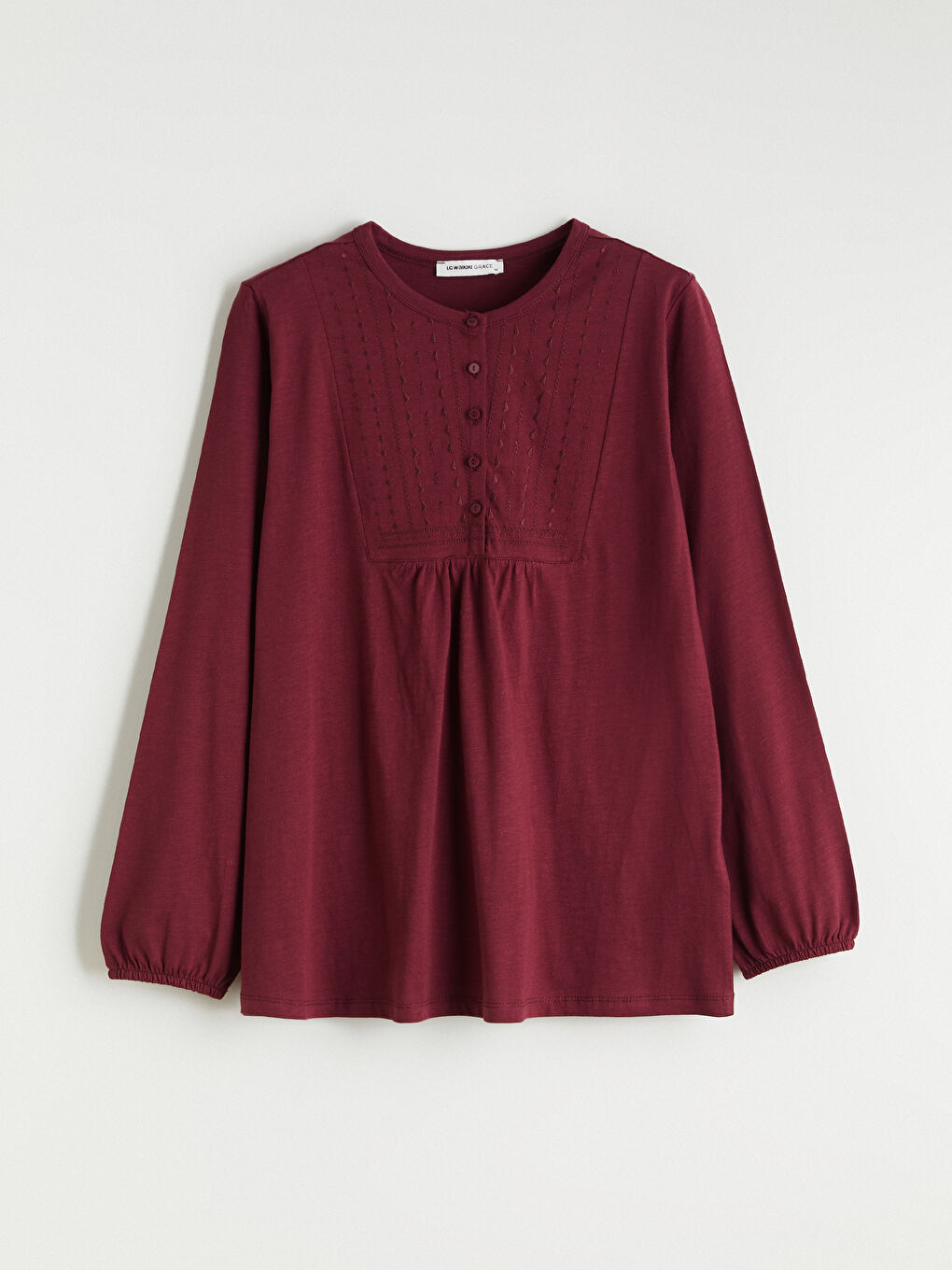 Bordo Bisiklet Yaka Nakışlı Bluz-4