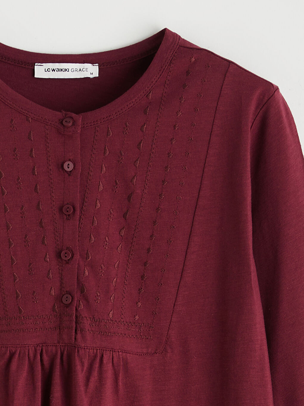Bordo Bisiklet Yaka Nakışlı Bluz-5