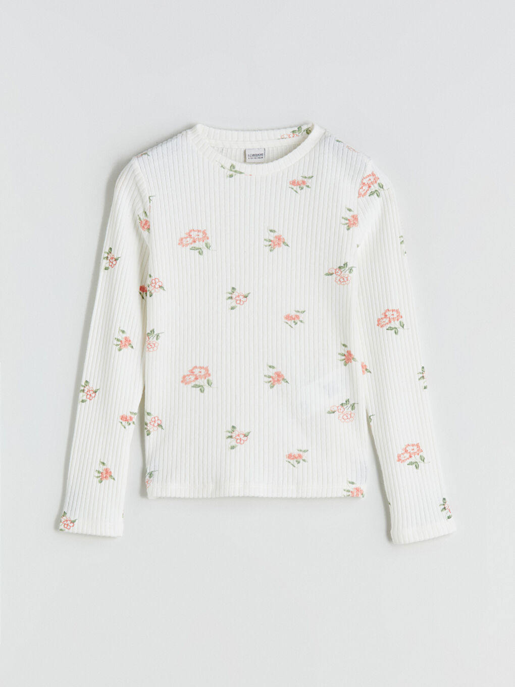 Ekru Bisiklet Yaka Çiçekli Kız Çocuk Tişört-2