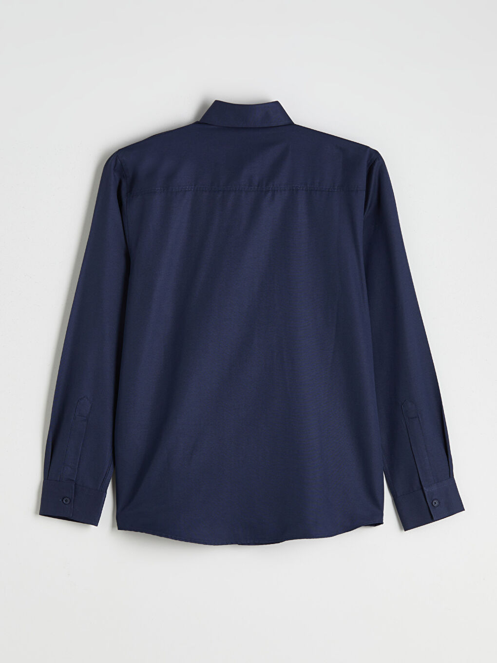 Lacivert Önden Düğme Kapamalı Düz Uzun Kollu Erkek Gömlek-5