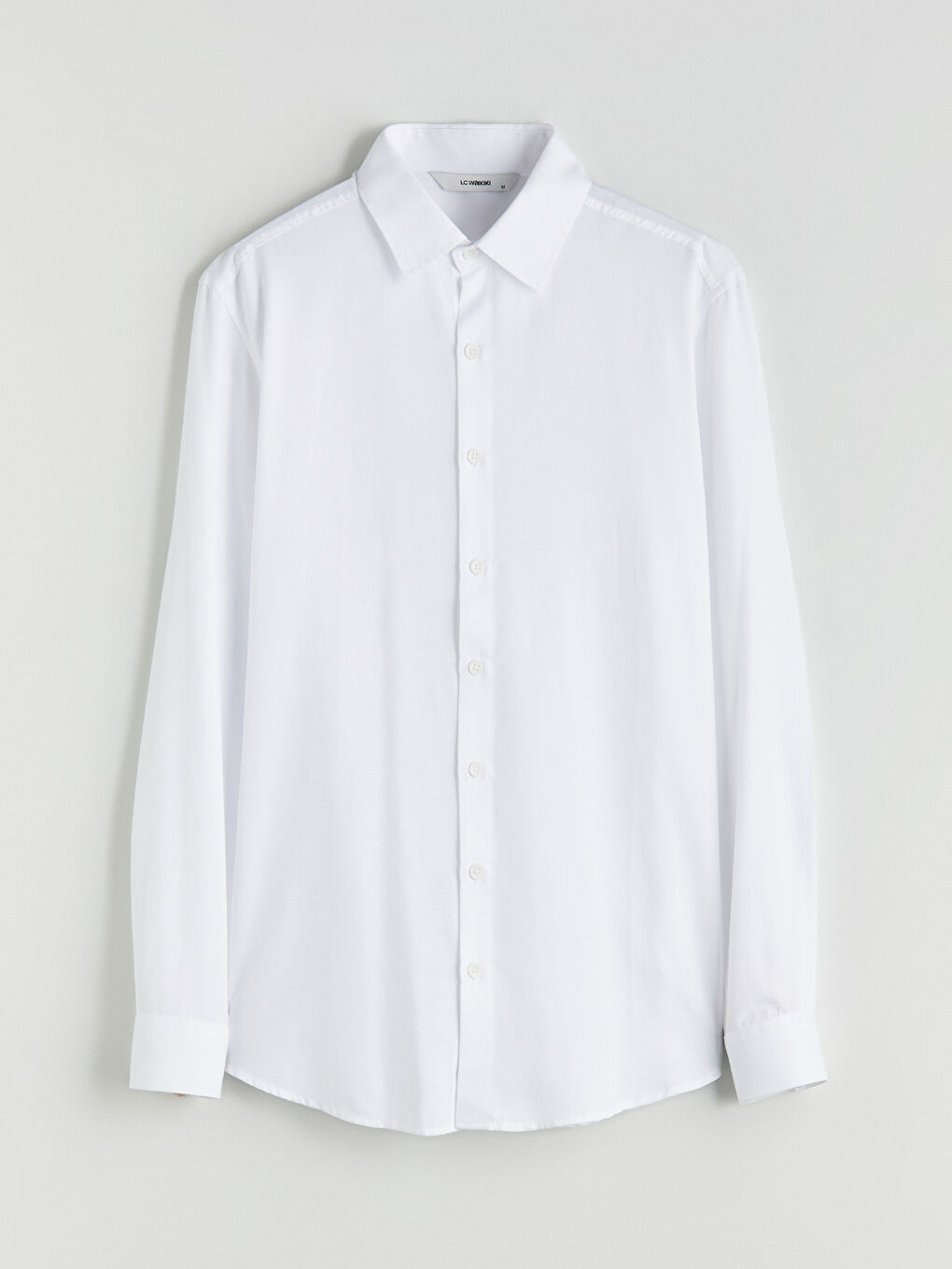 Beyaz Önden Düğme Kapamalı Düz Uzun Kollu Erkek Gömlek-4