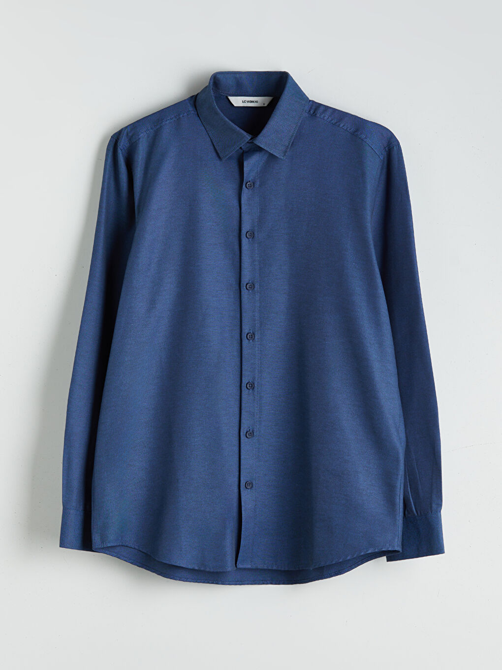 Lacivert Önden Düğme Kapamalı Düz Uzun Kollu Erkek Gömlek-4