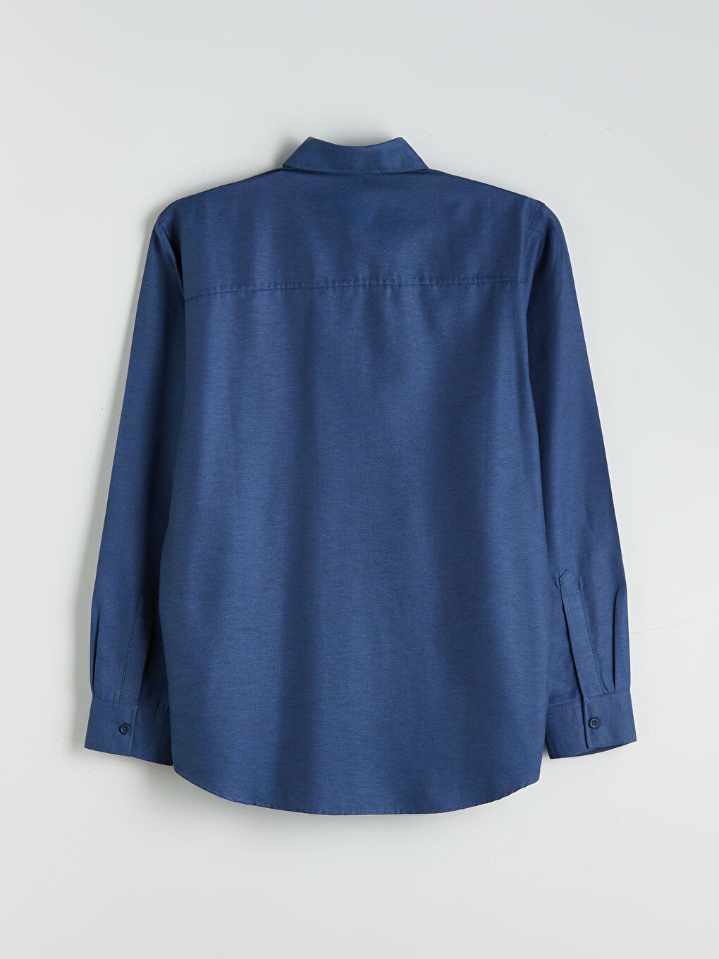 Lacivert Önden Düğme Kapamalı Düz Uzun Kollu Erkek Gömlek-5