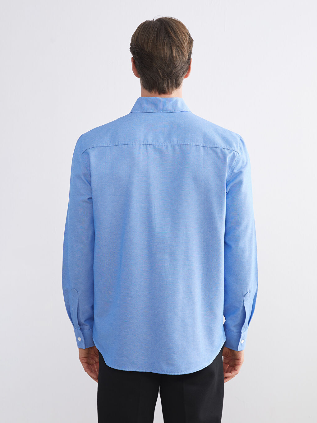 Mavi Önden Düğme Kapamalı Düz Uzun Kollu Erkek Gömlek-3