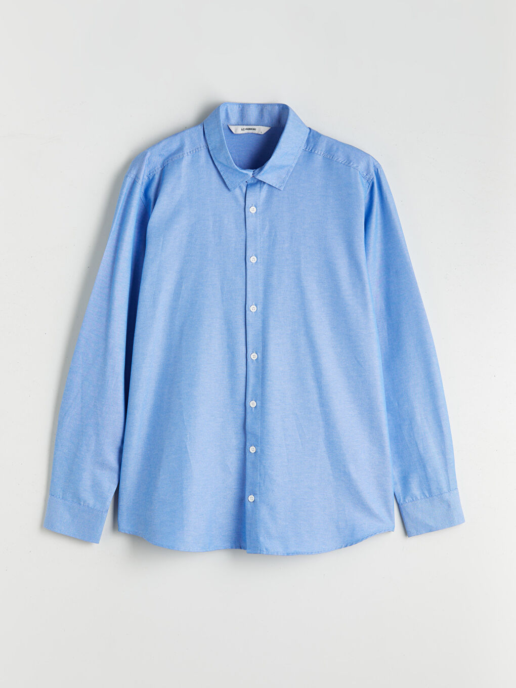 Mavi Önden Düğme Kapamalı Düz Uzun Kollu Erkek Gömlek-4