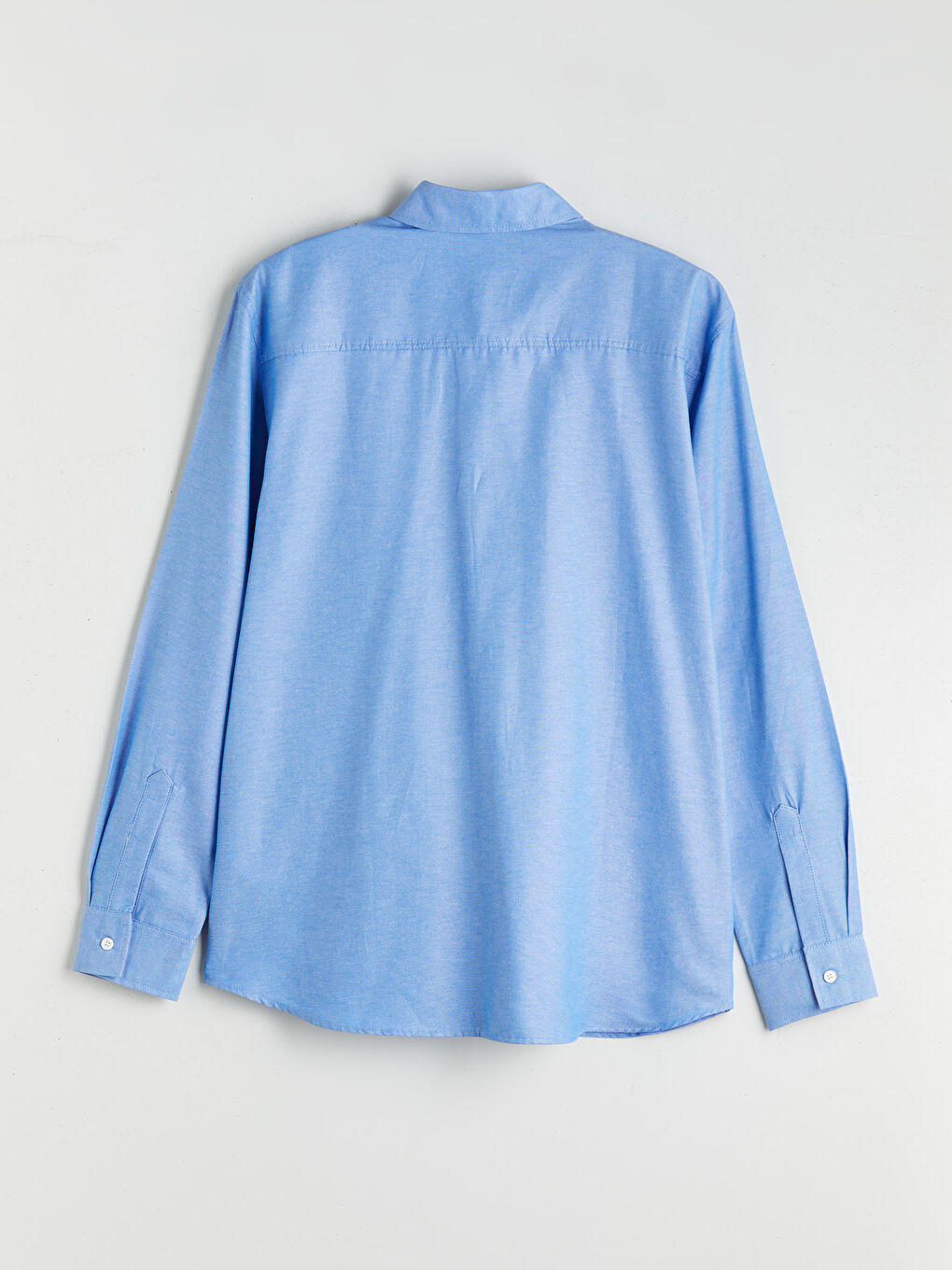 Mavi Önden Düğme Kapamalı Düz Uzun Kollu Erkek Gömlek-5