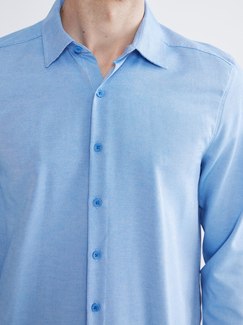 Mavi Önden Düğme Kapamalı Düz Uzun Kollu Erkek Gömlek-2