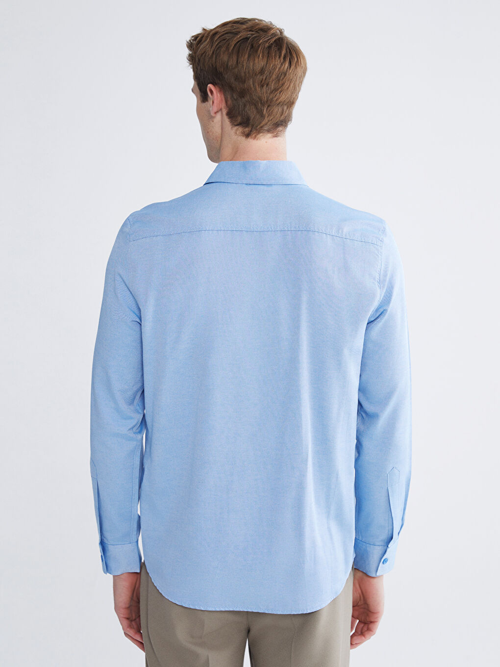 Mavi Önden Düğme Kapamalı Düz Uzun Kollu Erkek Gömlek-3