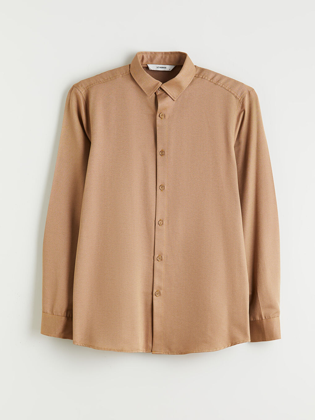 Kahverengi Önden Düğme Kapamalı Düz Uzun Kollu Erkek Gömlek-4
