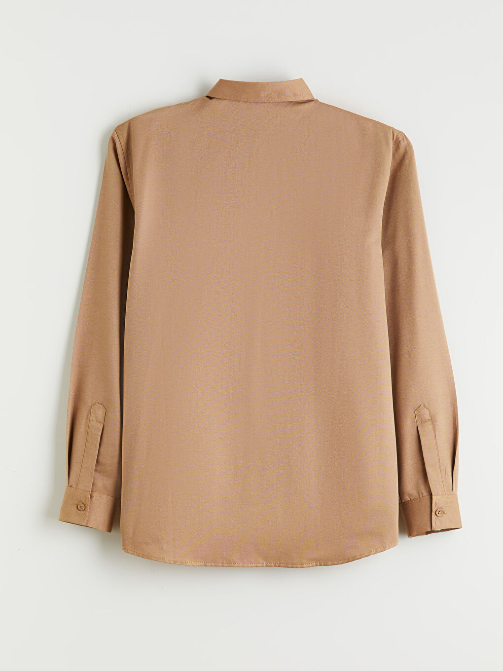 Kahverengi Önden Düğme Kapamalı Düz Uzun Kollu Erkek Gömlek-5