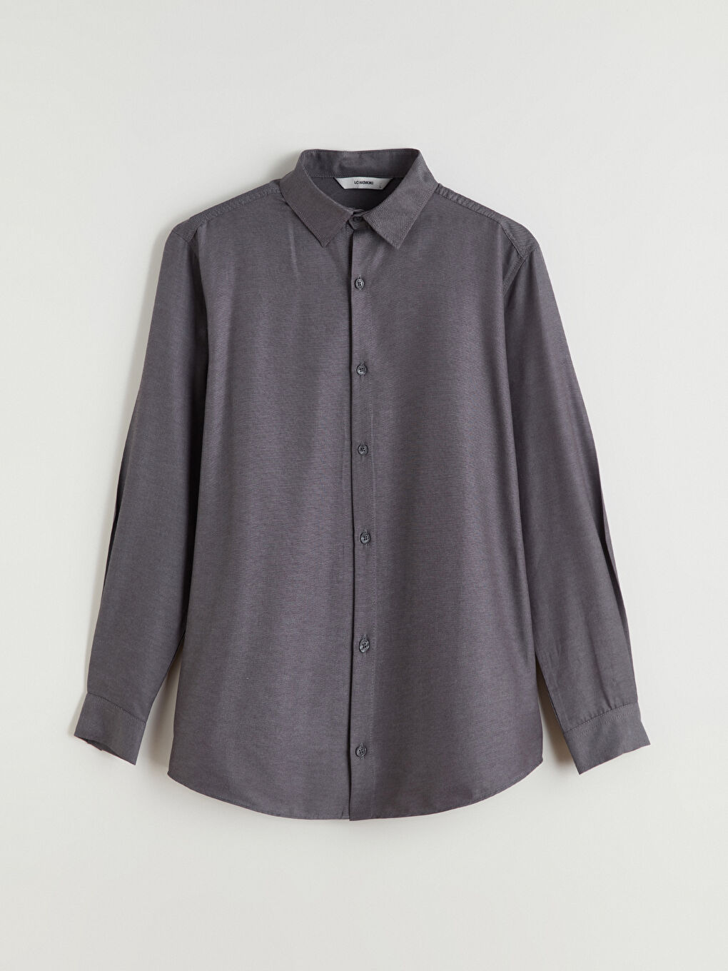 Antrasit Önden Düğme Kapamalı Düz Uzun Kollu Erkek Gömlek-4