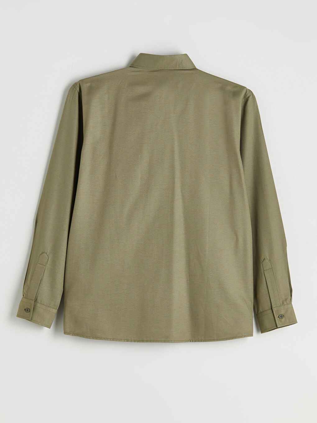 Haki Önden Düğme Kapamalı Düz Uzun Kollu Erkek Gömlek-5