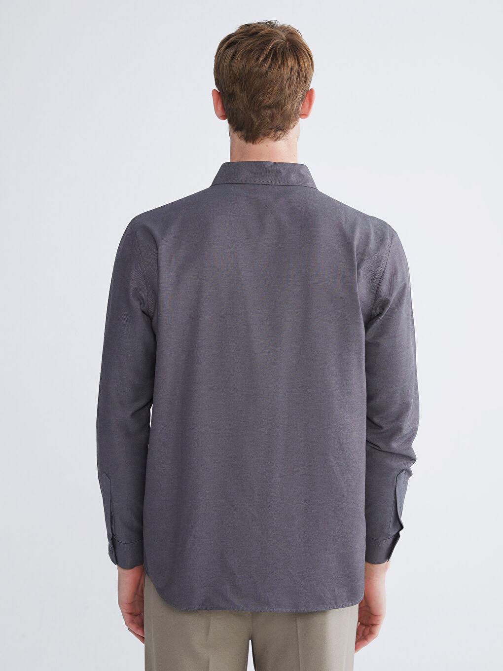 Antrasit Önden Düğme Kapamalı Düz Uzun Kollu Erkek Gömlek-3