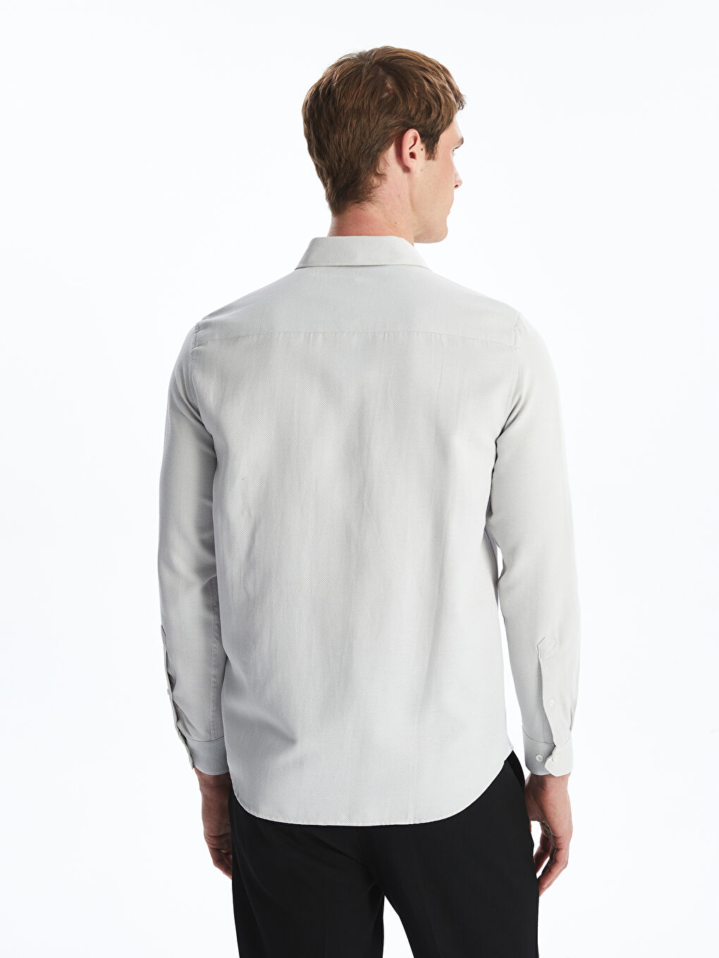 Gri Slim Fit Uzun Kollu Armürlü Erkek Gömlek-3