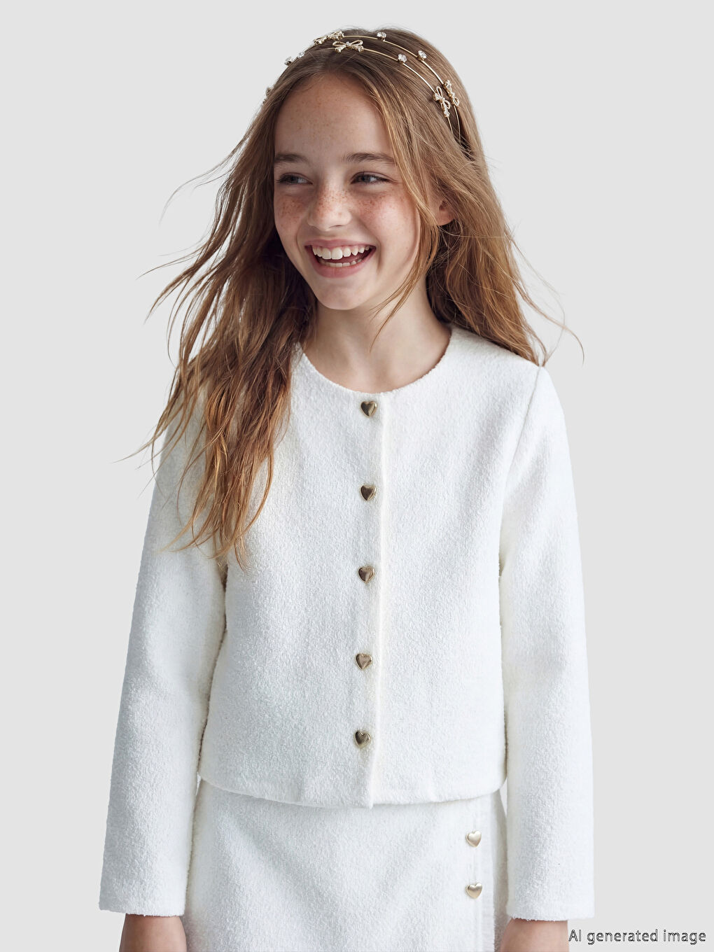 Ekru Kız Çocuk Tüvit Ceket