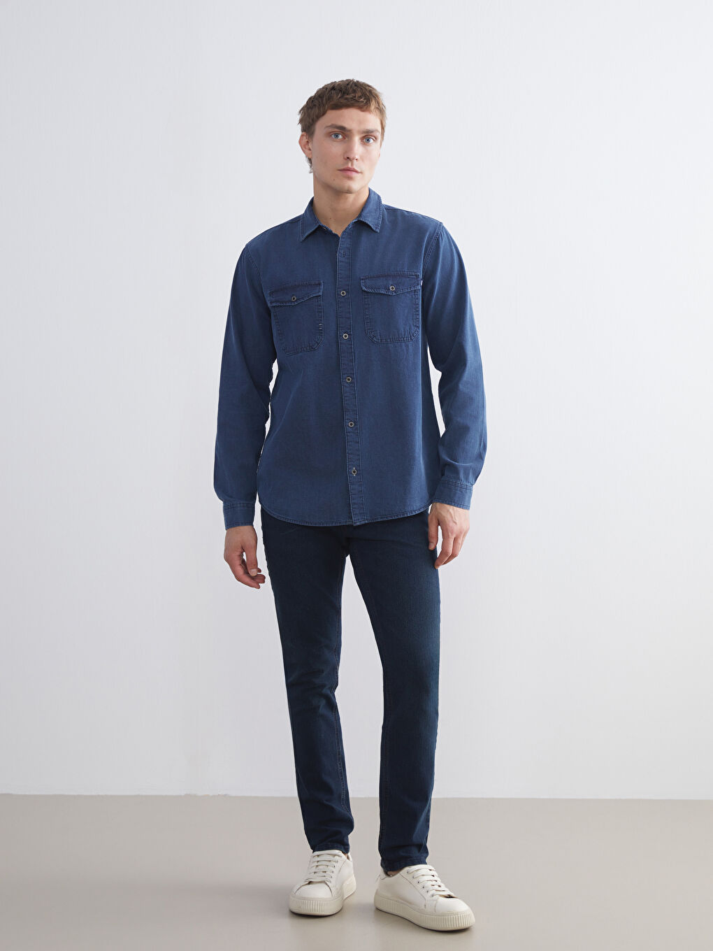 Regular Fit Long Sleeve Men's Denim Shirt-1