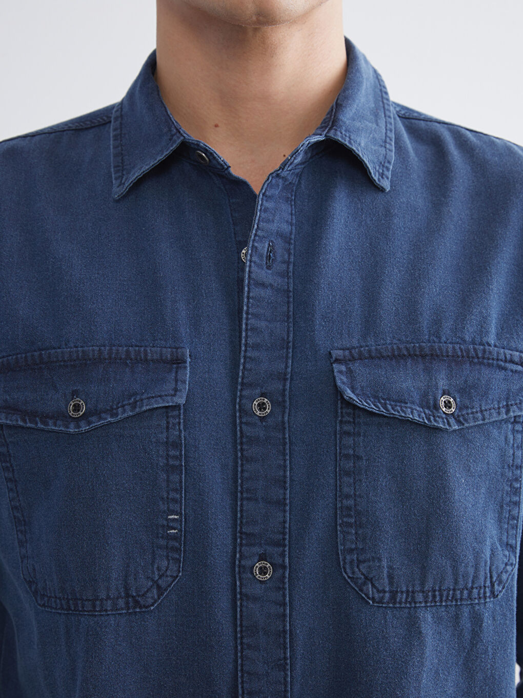 Regular Fit Long Sleeve Men's Denim Shirt-2
