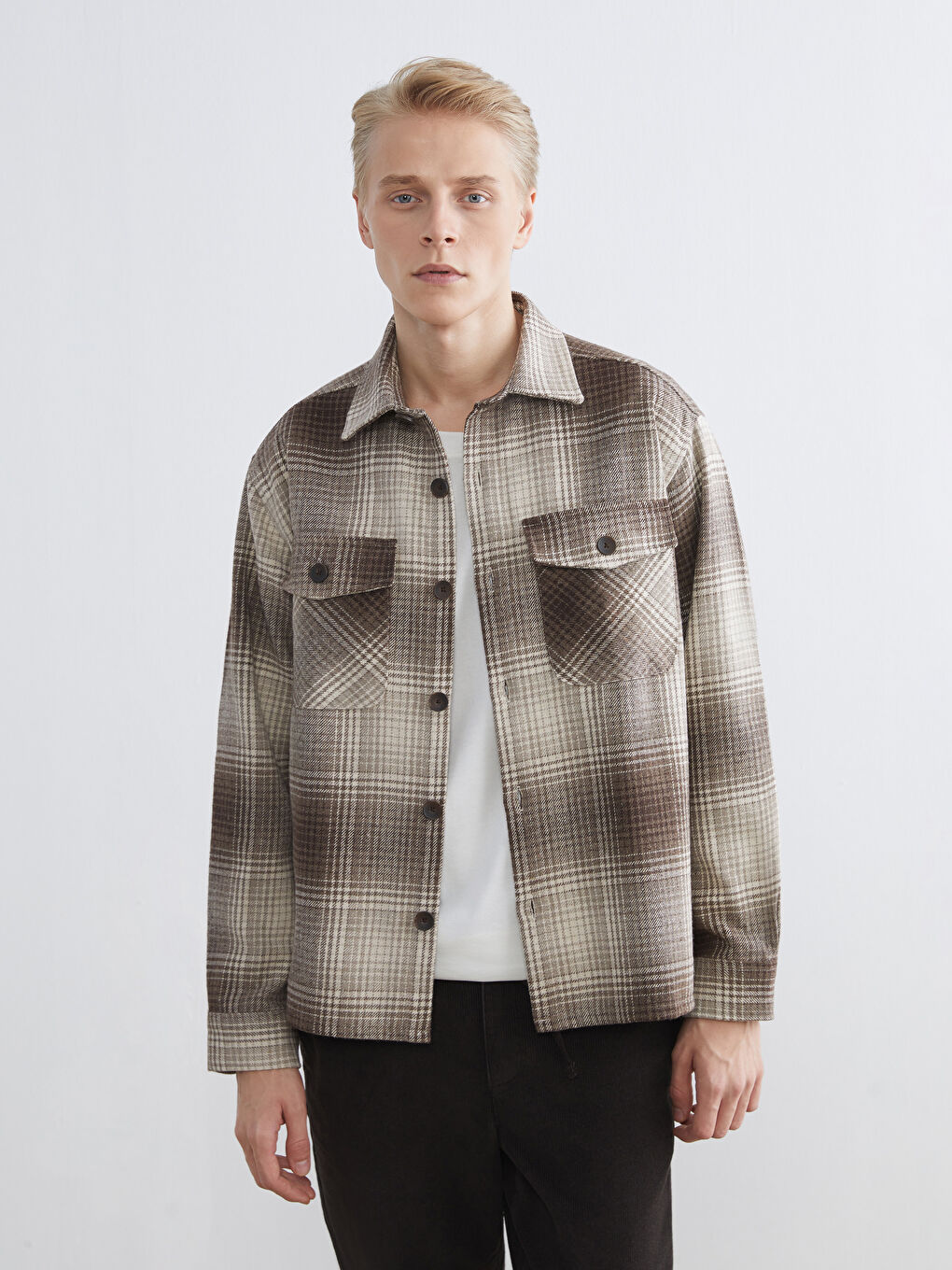 Kahverengi Regular Fit Ekose Erkek Oduncu Gömlek Ceket