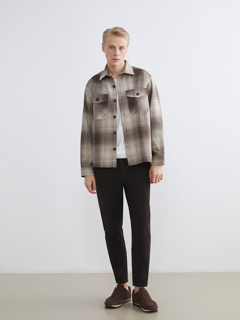 Kahverengi Regular Fit Ekose Erkek Oduncu Gömlek Ceket-1