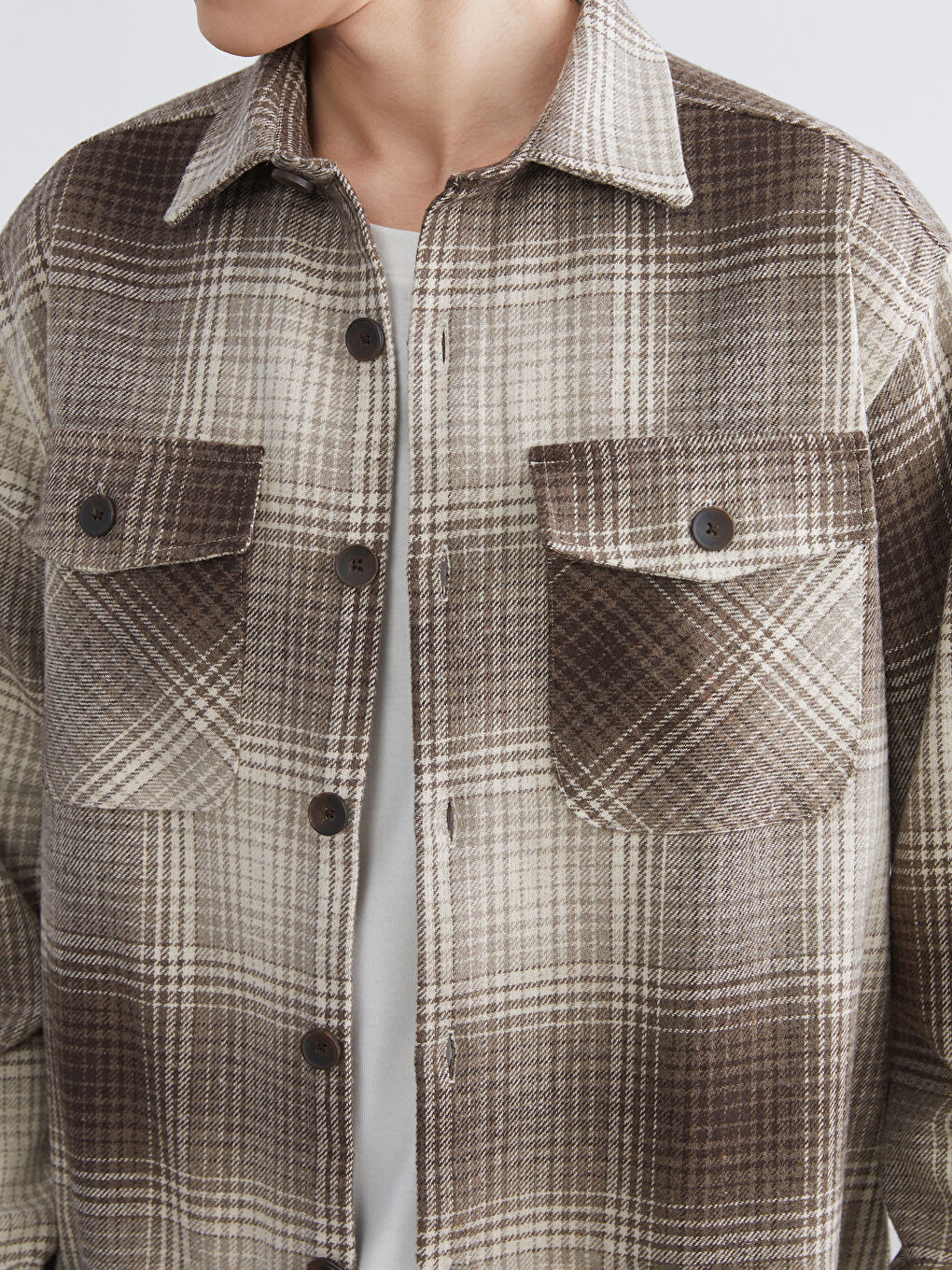 Kahverengi Regular Fit Ekose Erkek Oduncu Gömlek Ceket-2