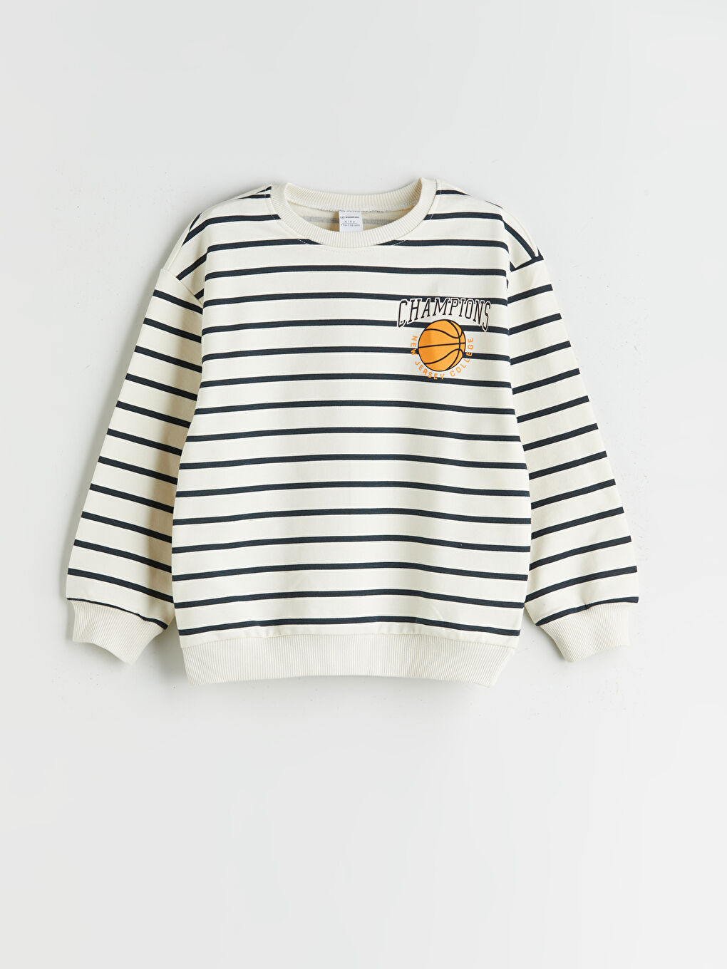 Bej Bisiklet Yaka Çizgili Erkek Çocuk Sweatshirt