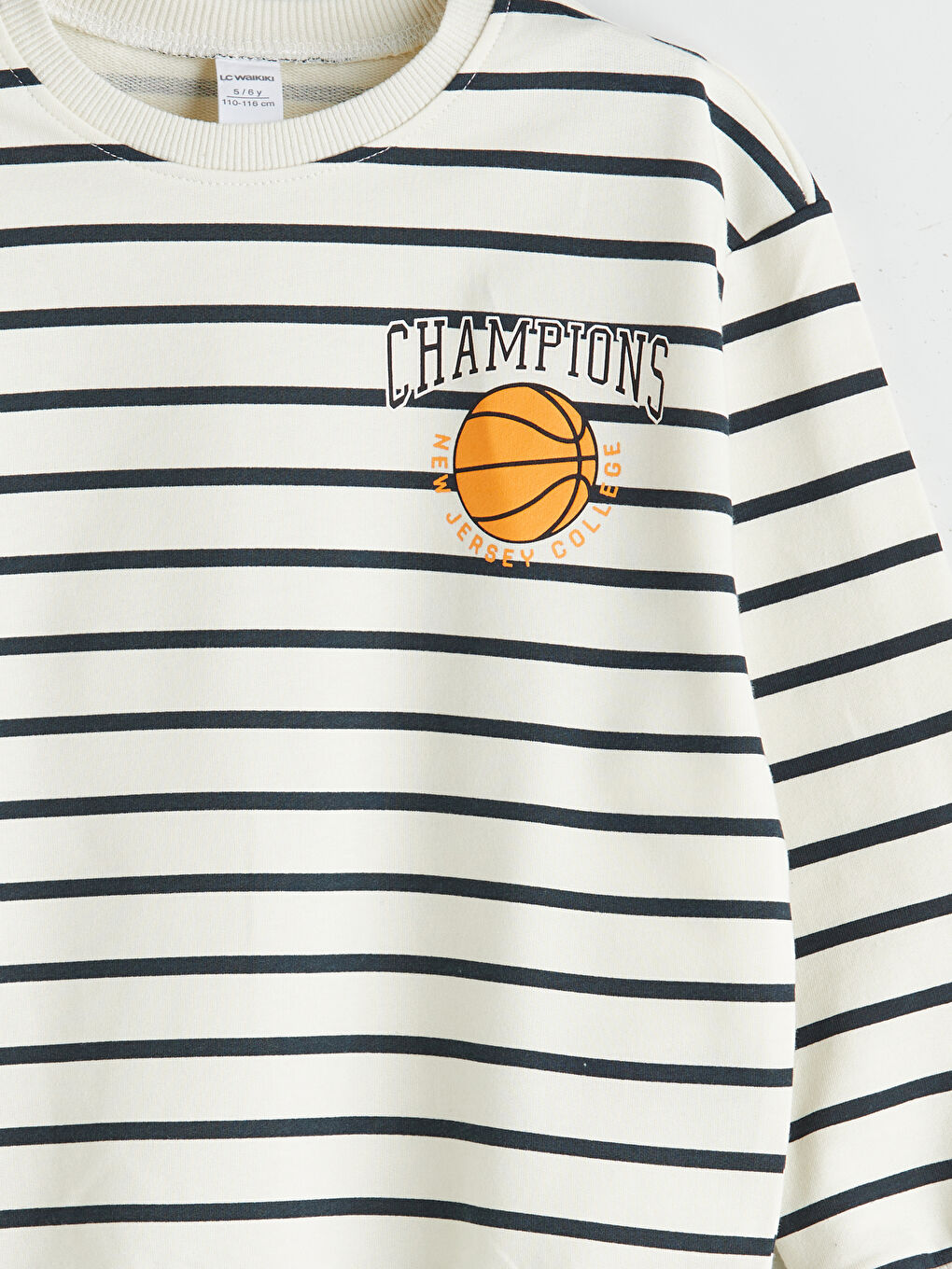 Bej Bisiklet Yaka Çizgili Erkek Çocuk Sweatshirt-2