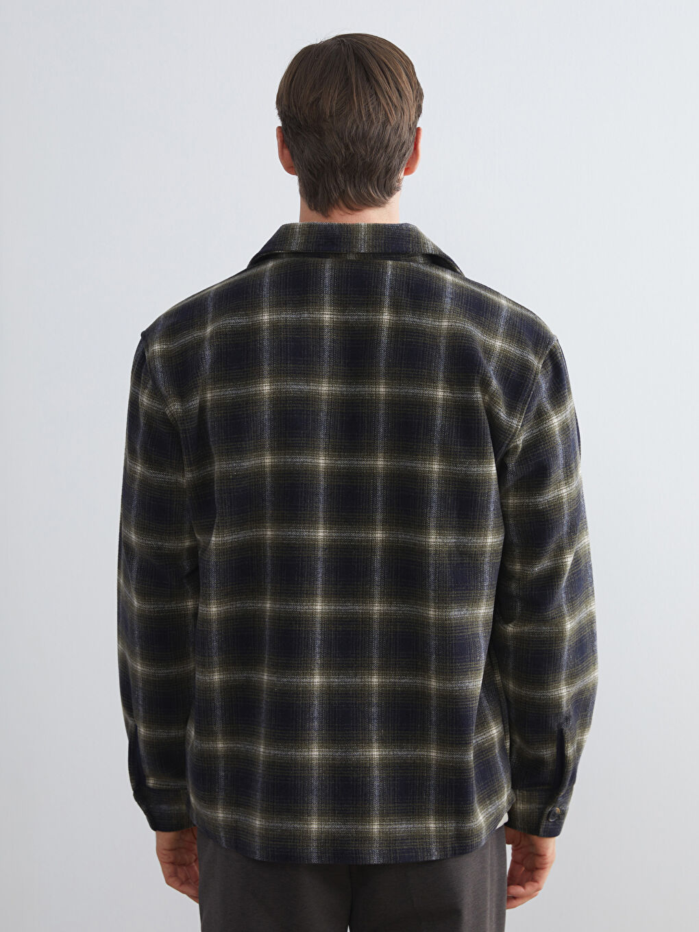 Haki Regular Fit Uzun Kollu Ekose Erkek Gömlek Ceket-8