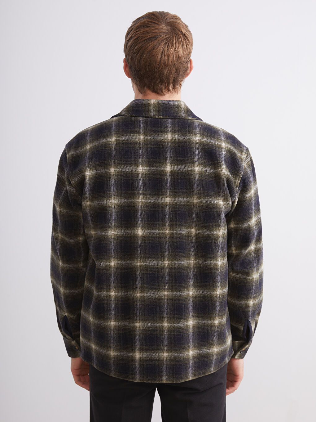 Haki Regular Fit Uzun Kollu Ekose Erkek Gömlek Ceket-6