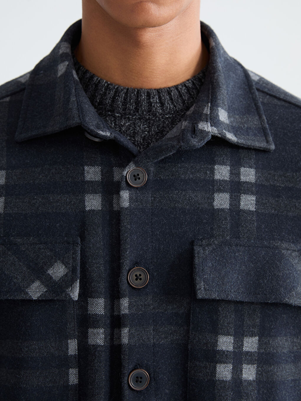 Antrasit Regular Fit Uzun Kollu Ekose Erkek Gömlek Ceket-2