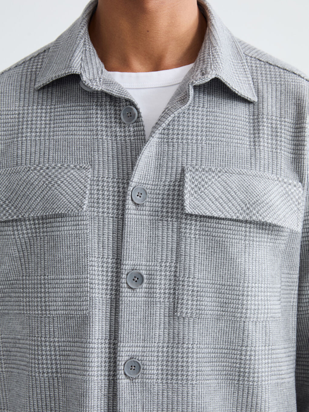 Gri Regular Fit Uzun Kollu Ekose Erkek Gömlek Ceket-2