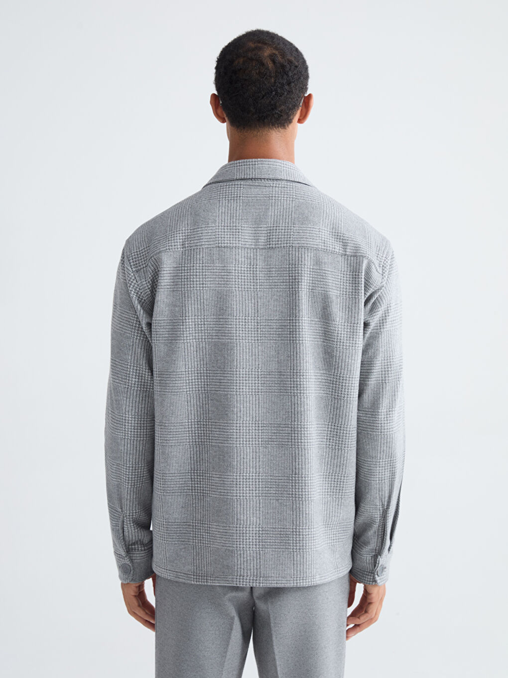 Gri Regular Fit Uzun Kollu Ekose Erkek Gömlek Ceket-3