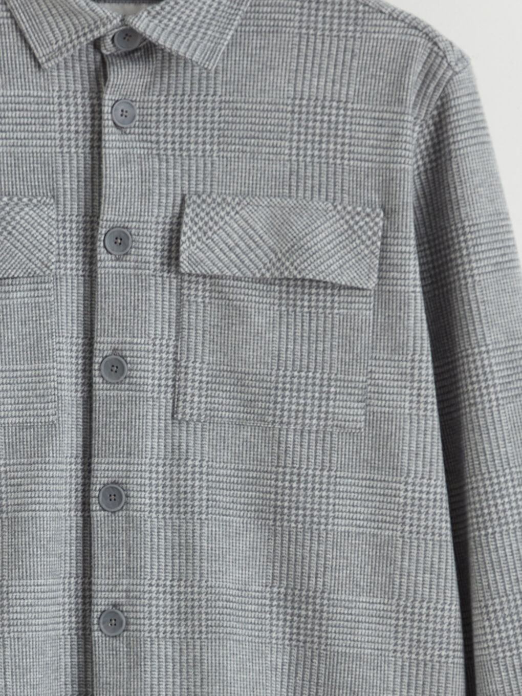 Gri Regular Fit Uzun Kollu Ekose Erkek Gömlek Ceket-5