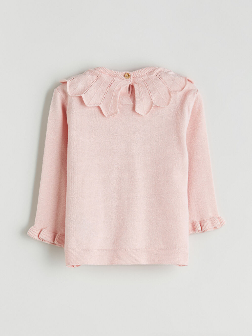 Pembe Bebe Yaka Fırfırlı Kız Bebek Triko Kazak-1