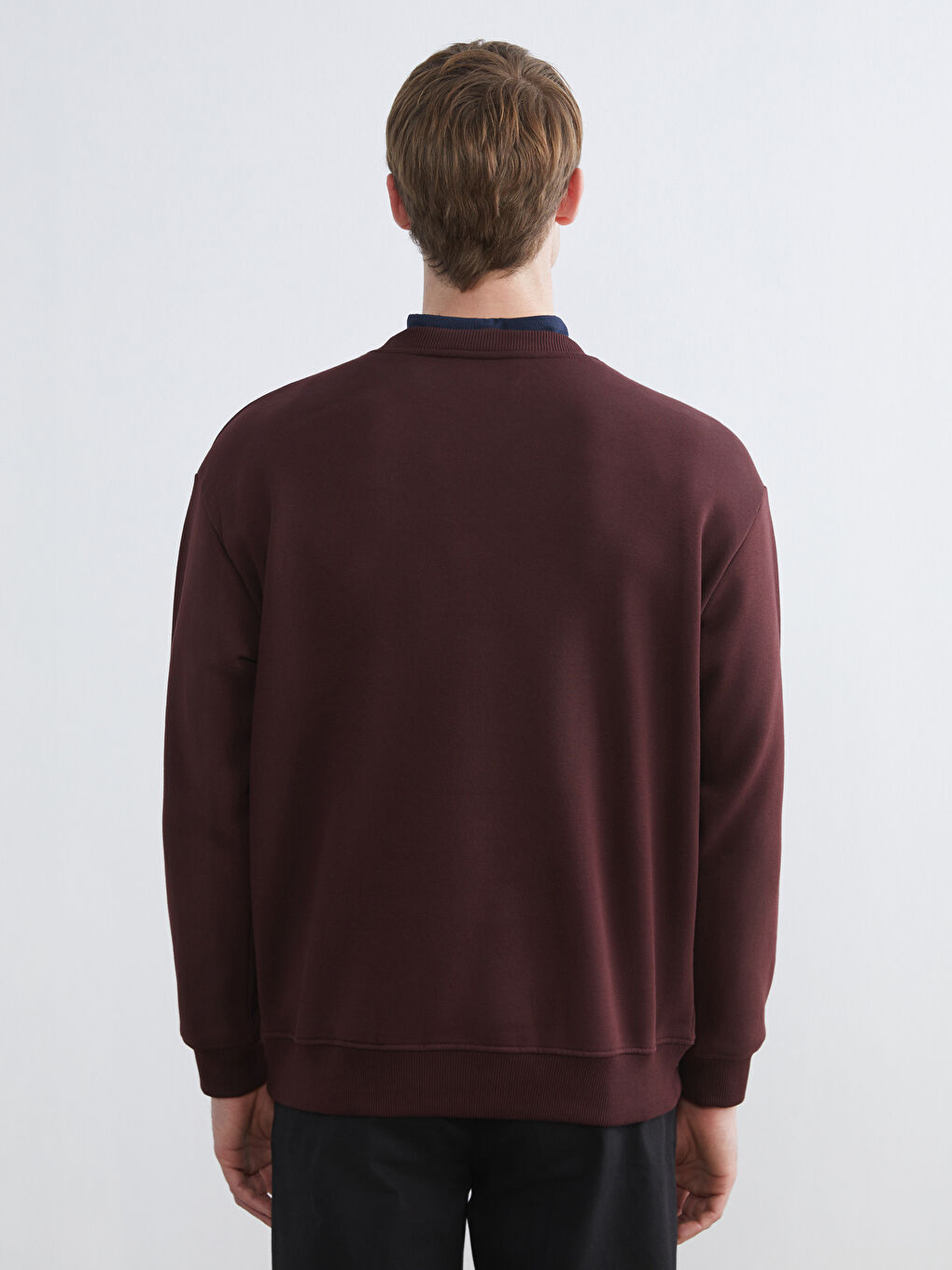 Bordo Bisiklet Yaka Baskılı Erkek Kalın Sweatshirt-3