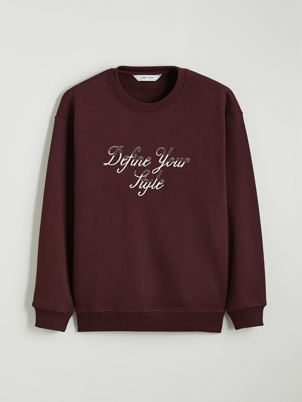 Bordo Bisiklet Yaka Baskılı Erkek Kalın Sweatshirt-4
