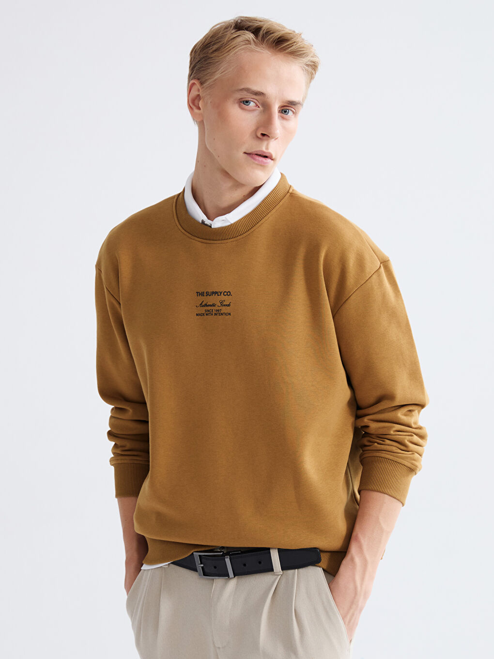 Crew Neck Printed Men's Thick Sweatshirt