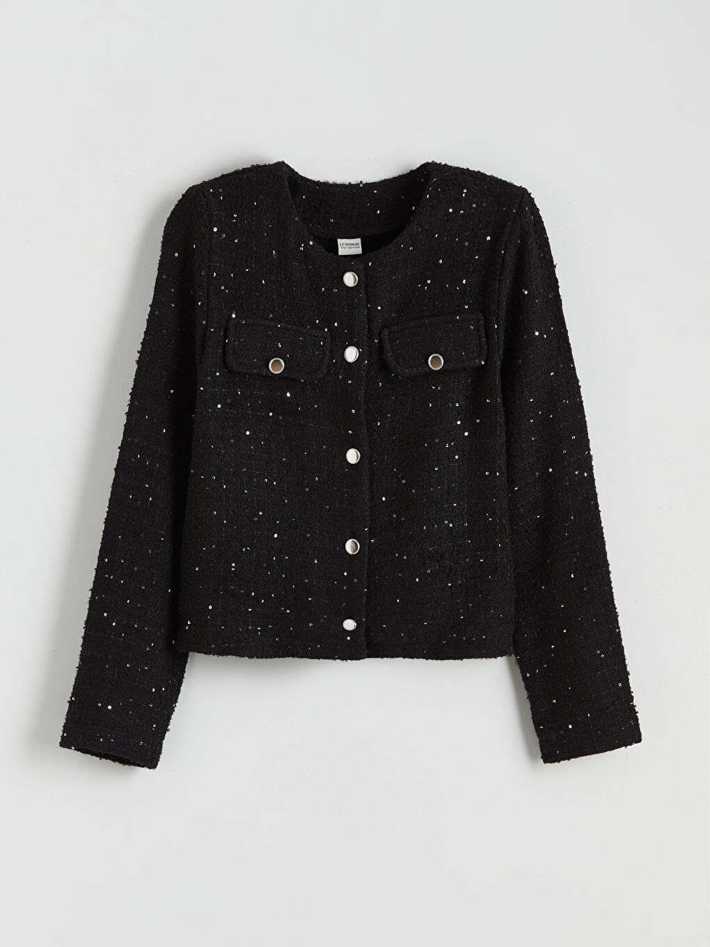 Siyah Pul İşlemeli Kız Çocuk Tüvit Ceket-1