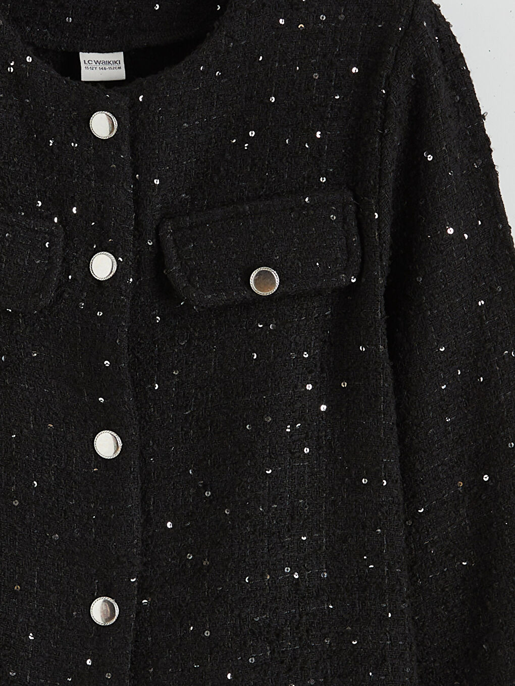 Siyah Pul İşlemeli Kız Çocuk Tüvit Ceket-3