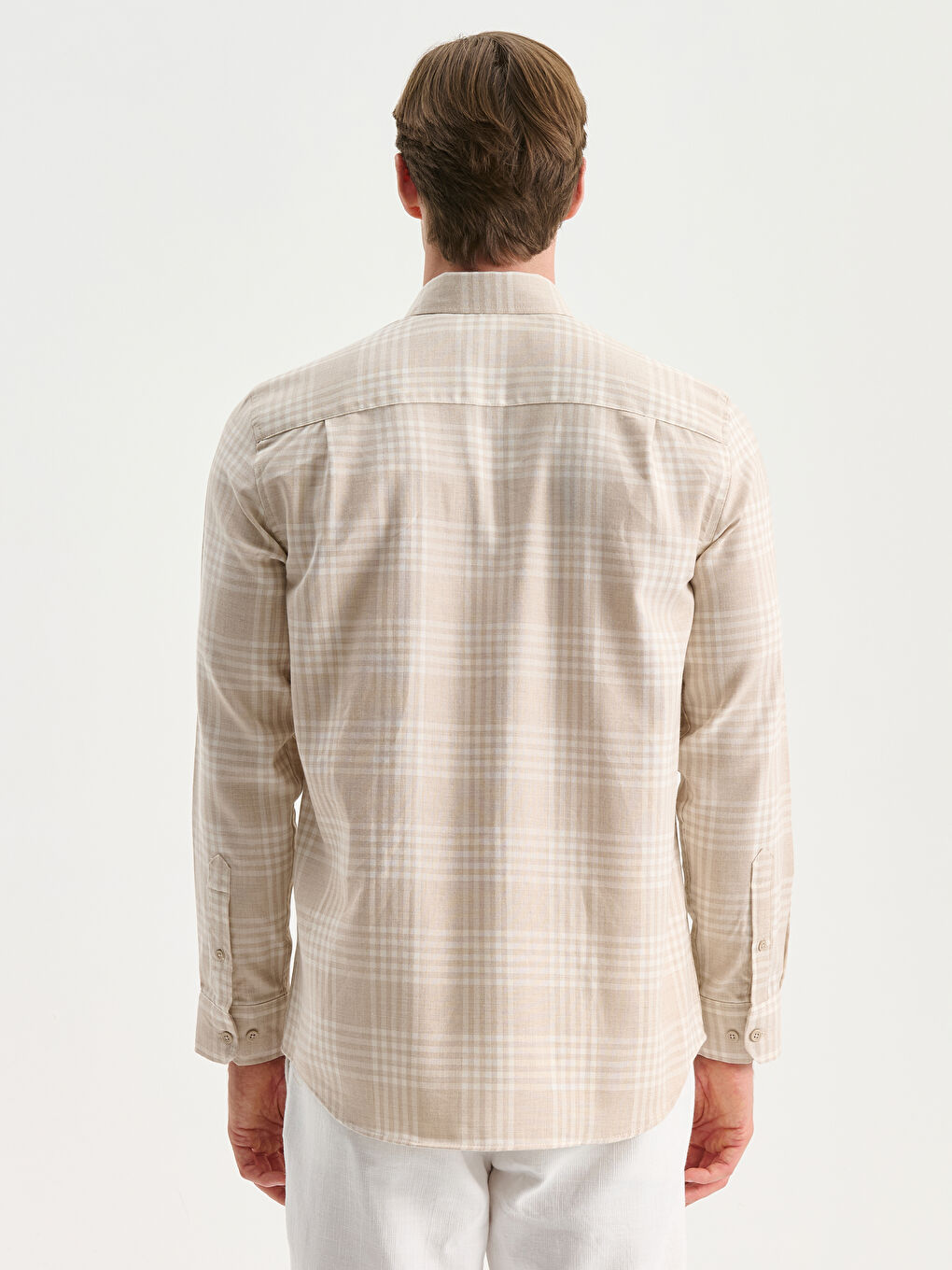 Bej Regular Fit Uzun Kollu Ekose Erkek Oduncu Gömlek-3