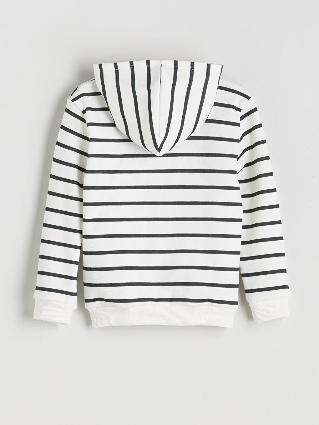 Ekru Kapüşonlu Çizgili Erkek Çocuk Fermuarlı Sweatshirt-1