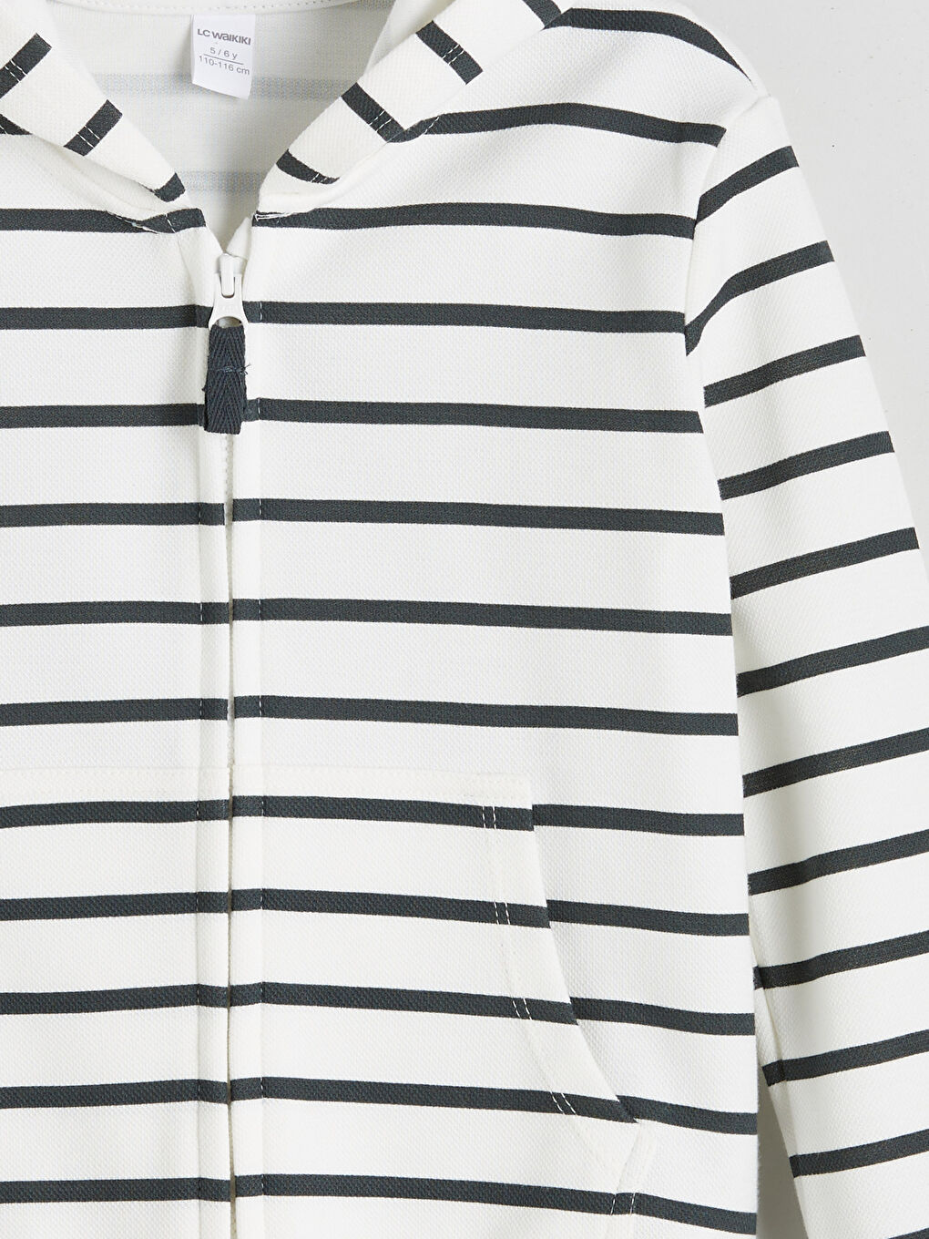 Ekru Kapüşonlu Çizgili Erkek Çocuk Fermuarlı Sweatshirt-2