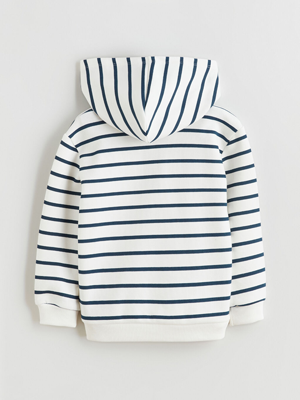 Ekru Kapüşonlu Çizgili Erkek Çocuk Fermuarlı Sweatshirt-1