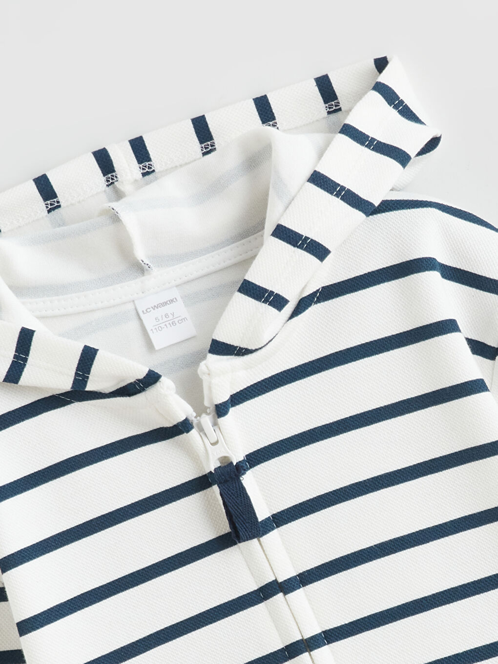 Ekru Kapüşonlu Çizgili Erkek Çocuk Fermuarlı Sweatshirt-2